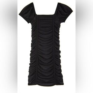 Cheryl Kids black rushed dress with puff sleeve! Comfy body-con dress!